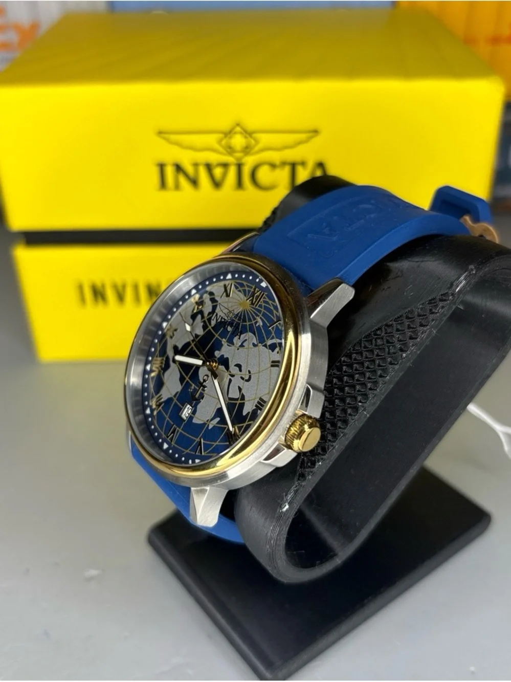 Invicta Ocean Voyage World Blue and Gold World Map Watch 45mm